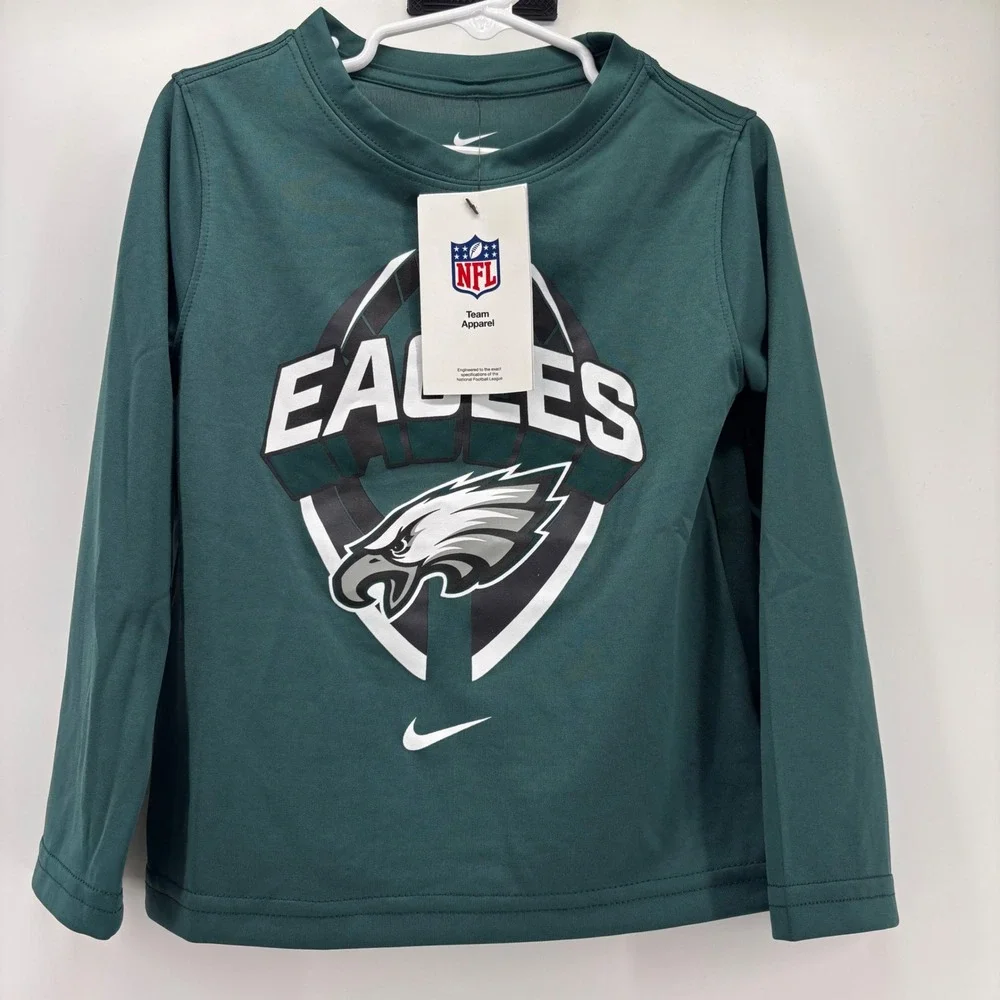 Nike Philadelphia Eagles Shirt Kids Size 4 Green Long Sleeve Dri-FIT NWT NFL